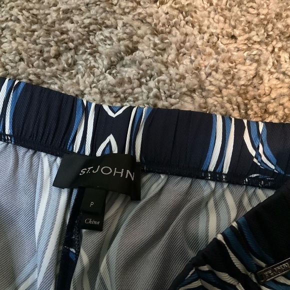 St John Geometric Blue Pull On Silk Pants Sz 2 Navy Resortwear - Picture 3 of 11